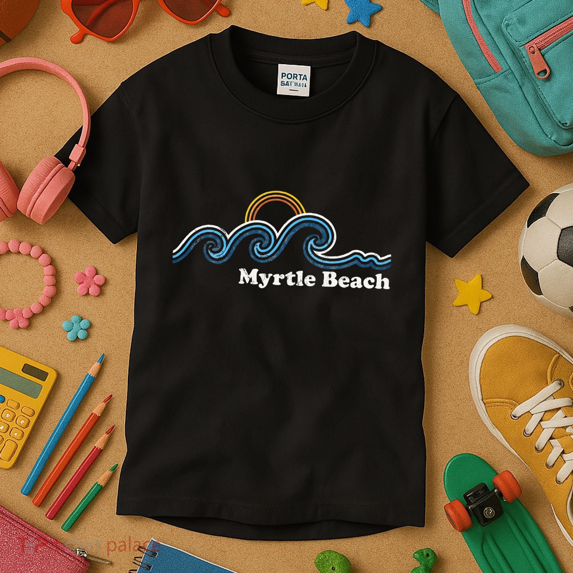Myrtle Beach South Carolina Sc Sufing Waves Sunset Kids T-Shirt