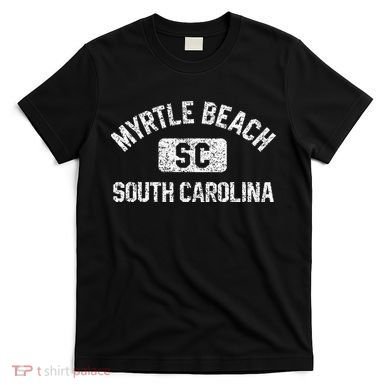 Myrtle Beach SC Gym Style Distressed White Print T-Shirt