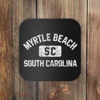 Myrtle Beach SC Gym Style Distressed White Print Coaster thumb 0