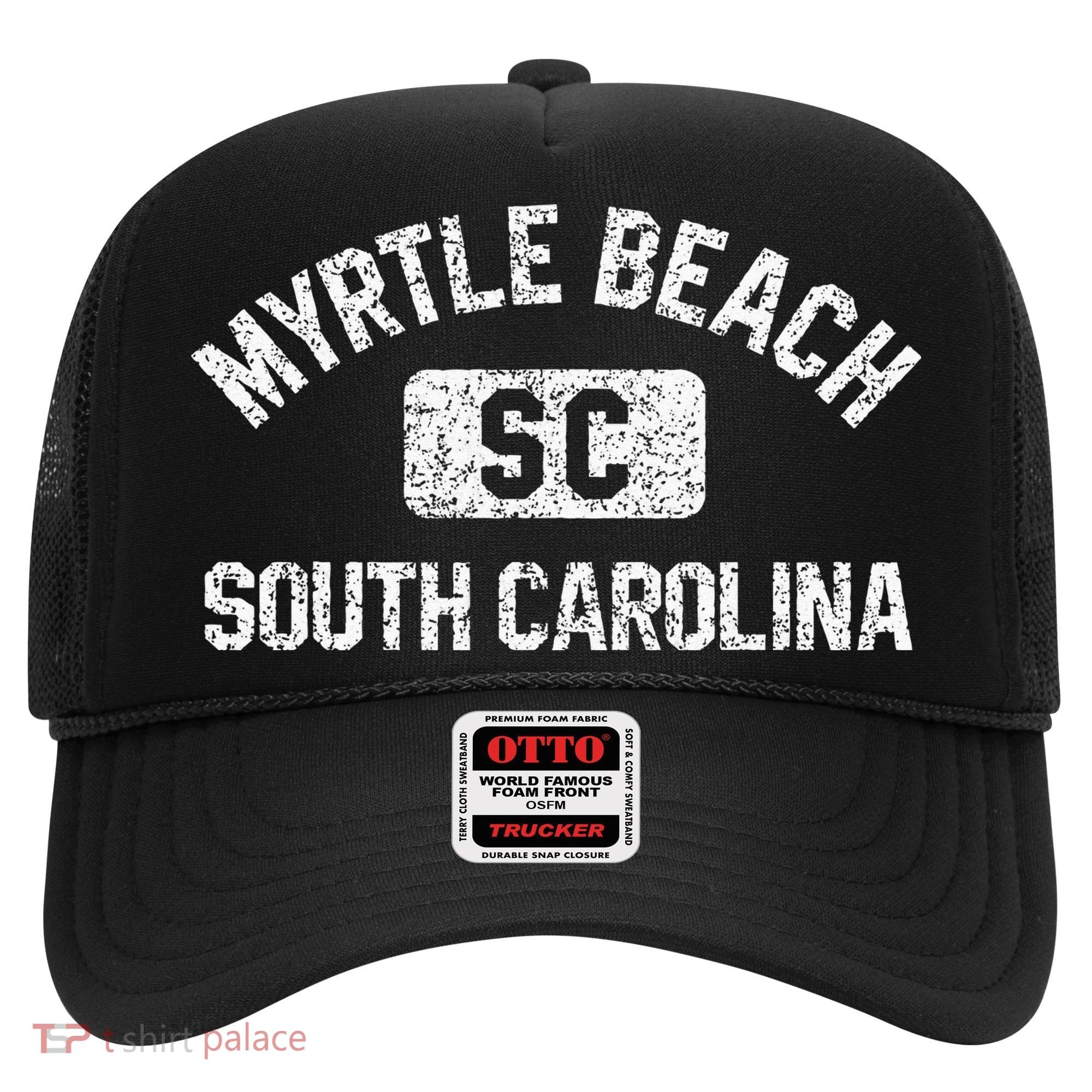 Myrtle Beach SC Gym Style Distressed White Print Hat
