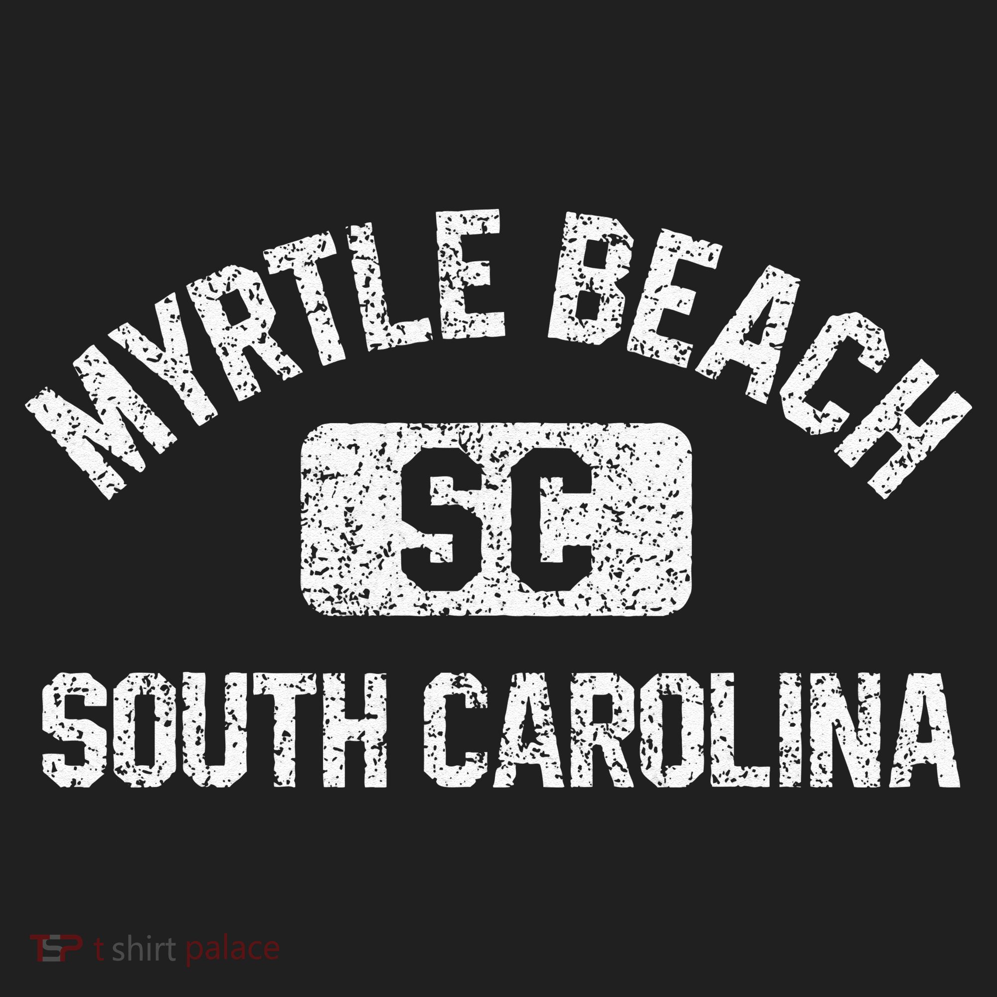 Myrtle Beach SC Gym Style Distressed White Print Hat