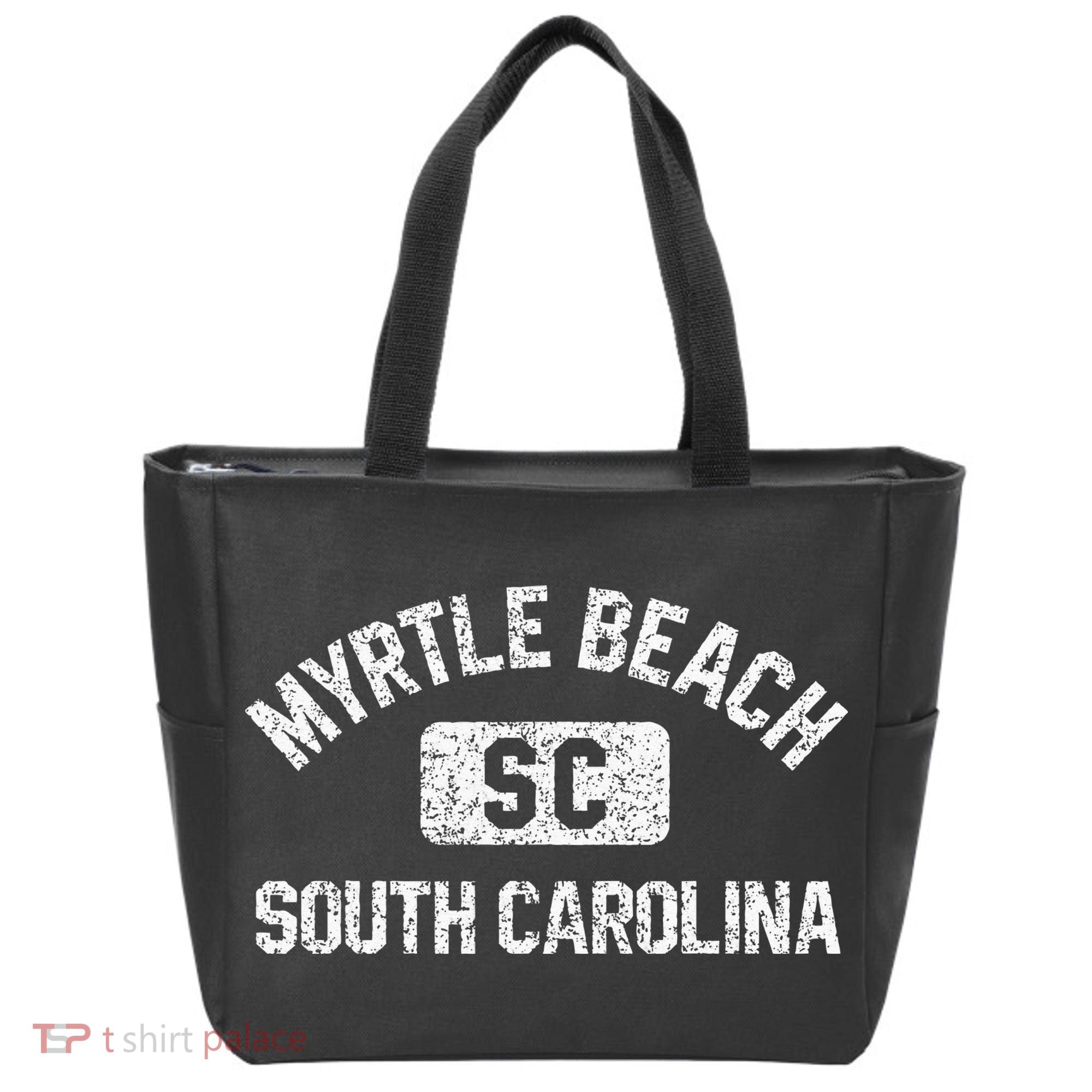 Myrtle Beach SC Gym Style Distressed White Print Tote Bag