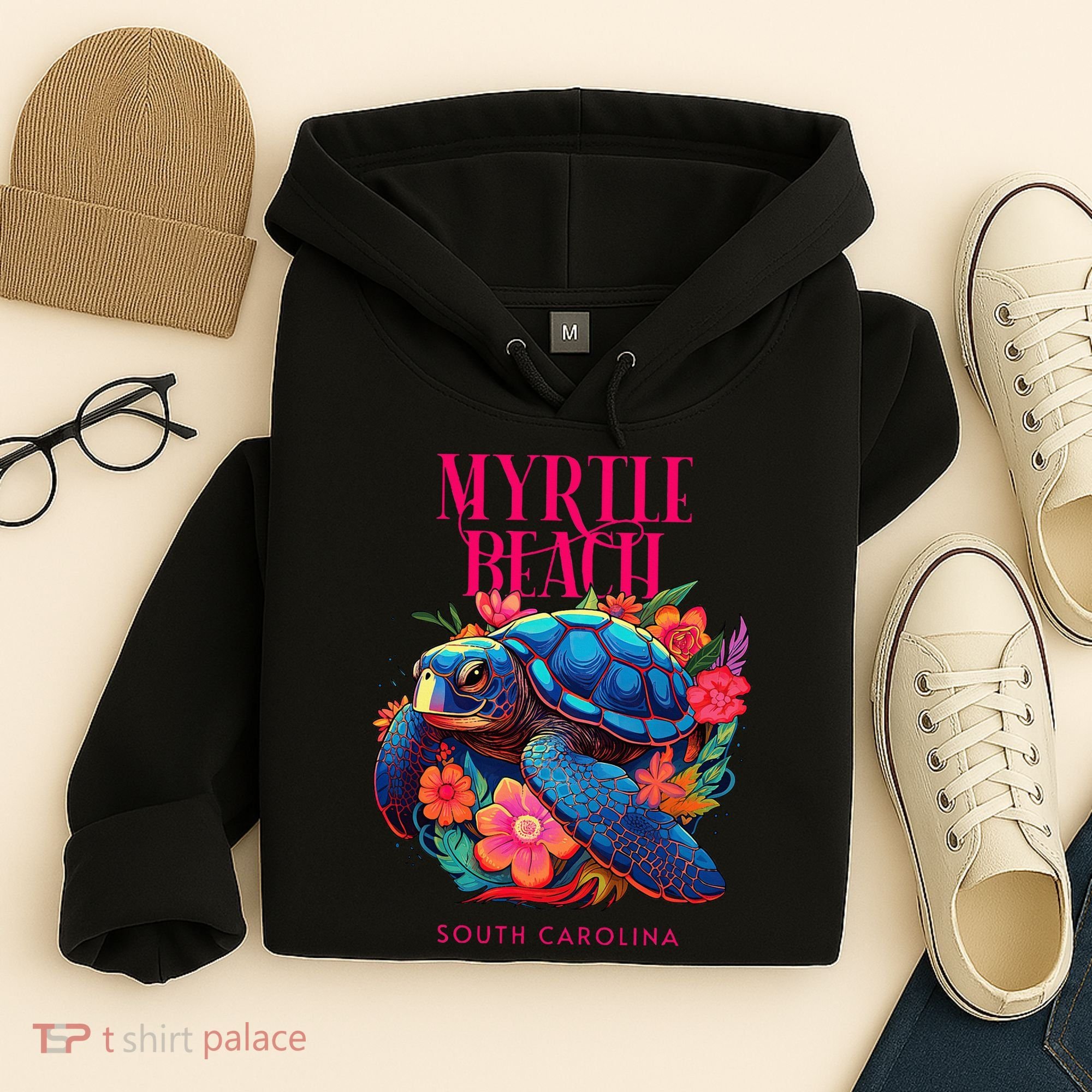 Myrtle Beach South Carolina Floral Beach Turtle Souvenir Hoodie