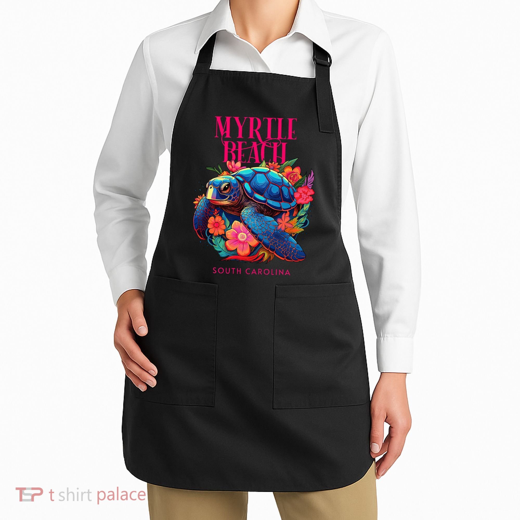 Myrtle Beach South Carolina Floral Beach Turtle Souvenir Apron