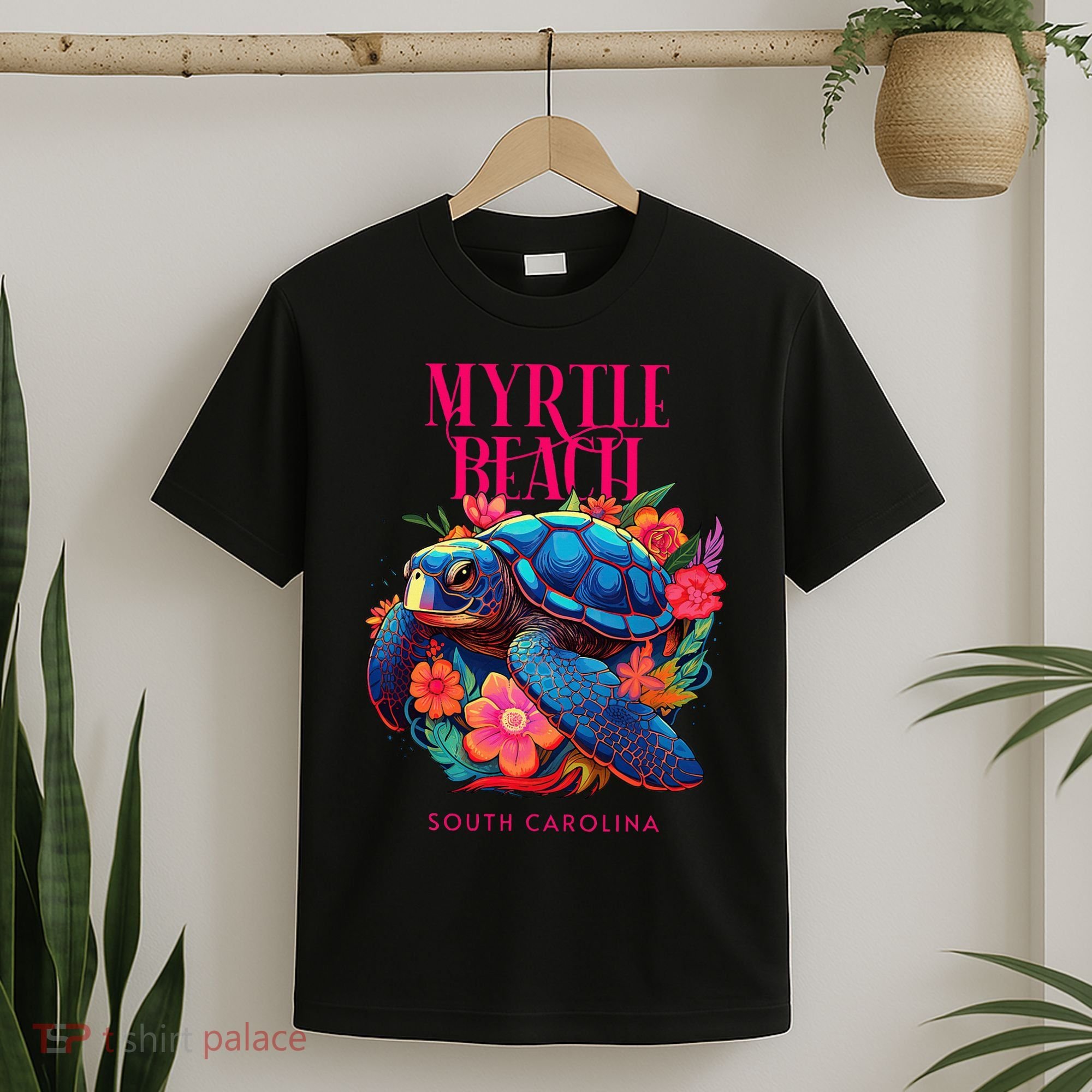Myrtle Beach South Carolina Floral Beach Turtle Souvenir T-Shirt