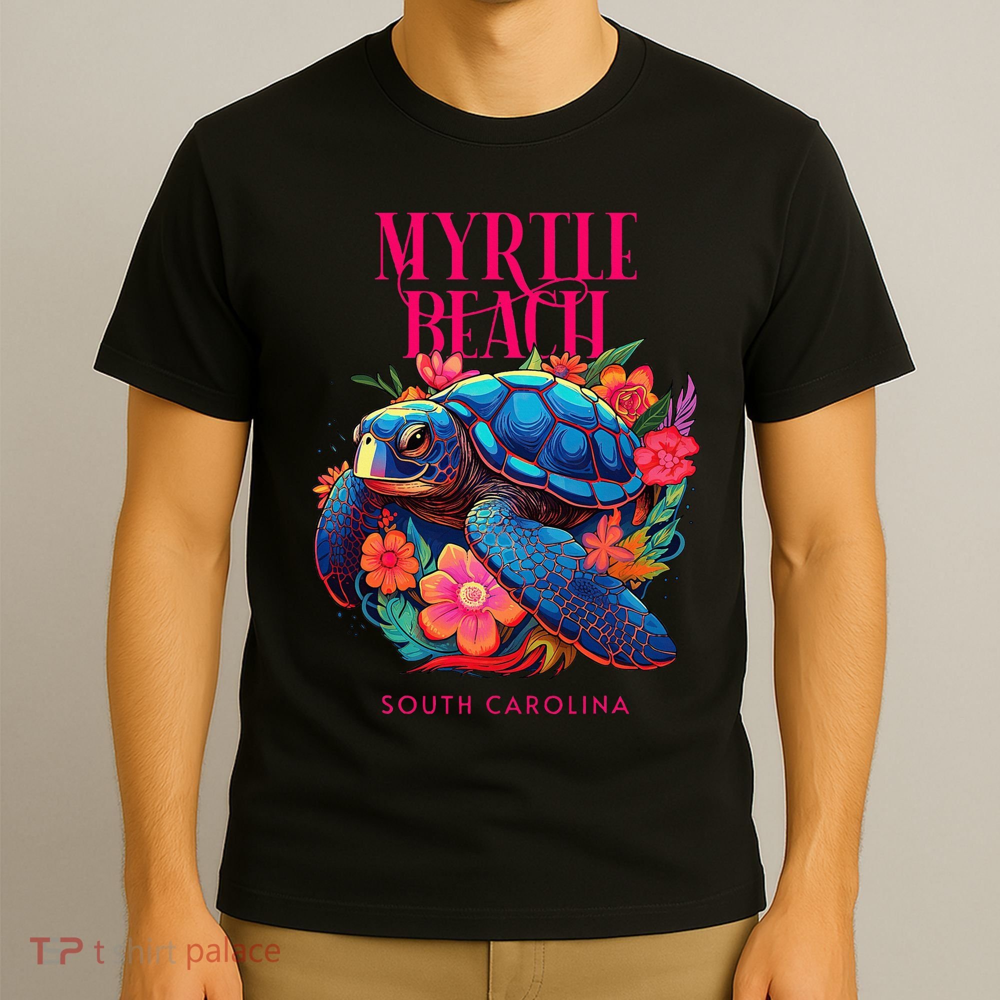 Myrtle Beach South Carolina Floral Beach Turtle Souvenir T-Shirt