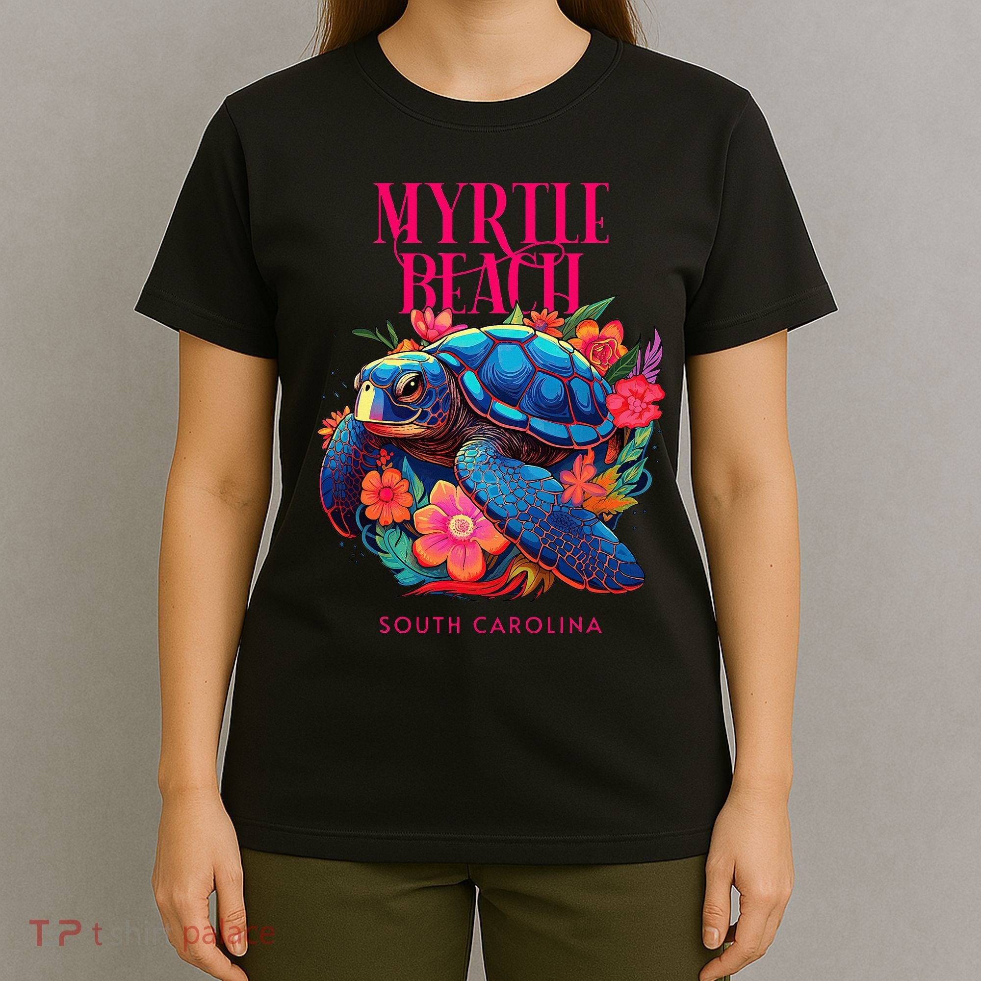Myrtle Beach South Carolina Floral Beach Turtle Souvenir T-Shirt