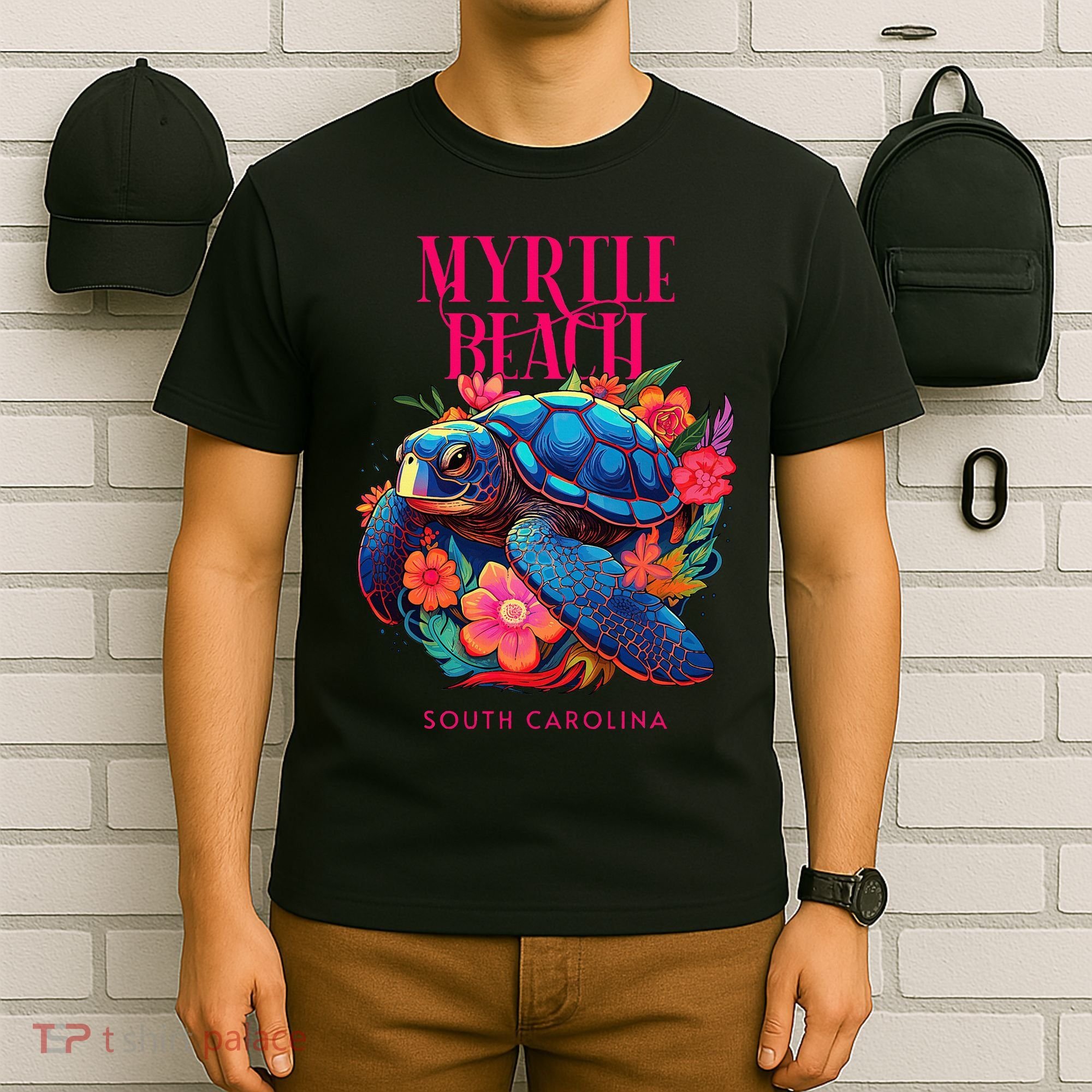 Myrtle Beach South Carolina Floral Beach Turtle Souvenir T-Shirt