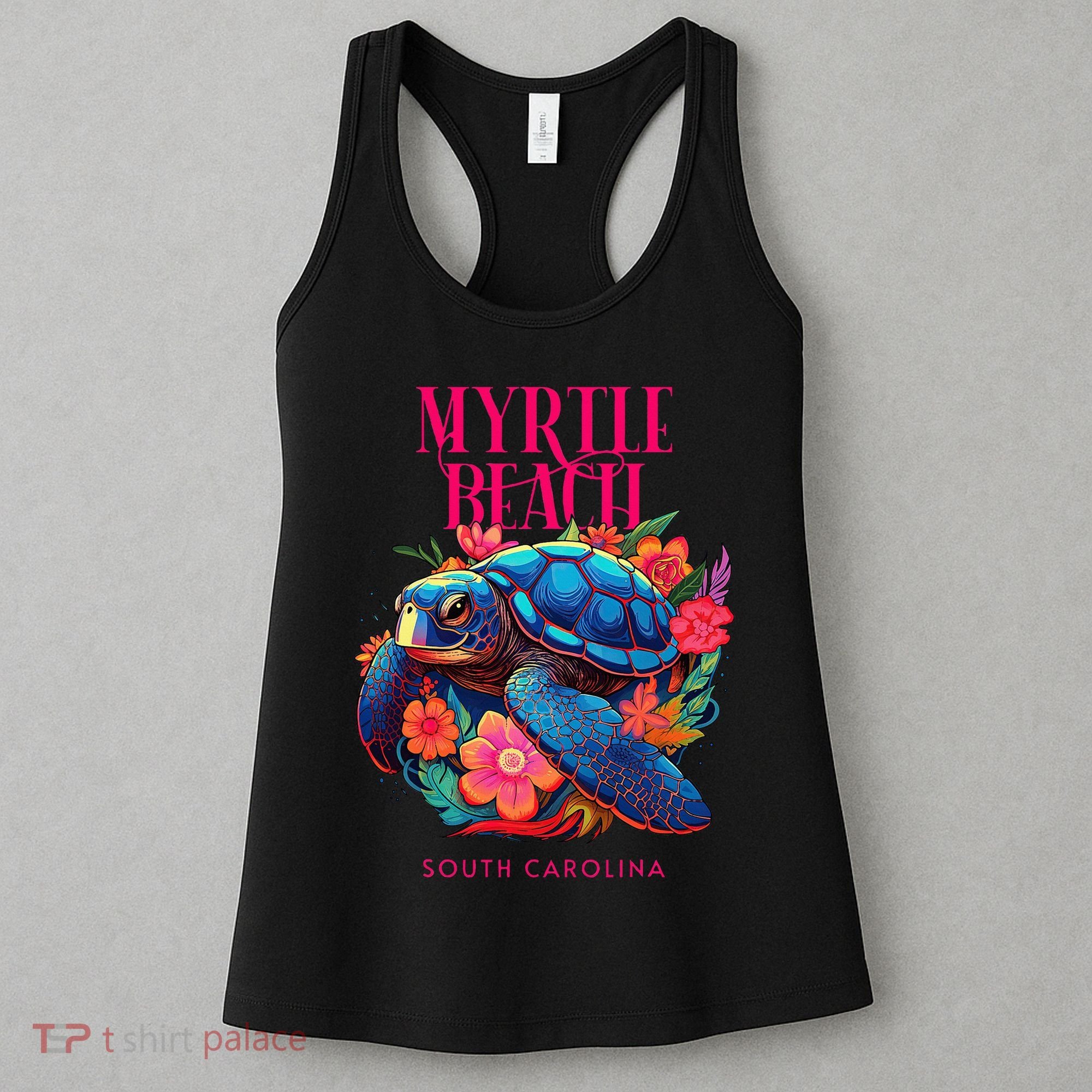 Myrtle Beach South Carolina Floral Beach Turtle Souvenir Women's Tank Top