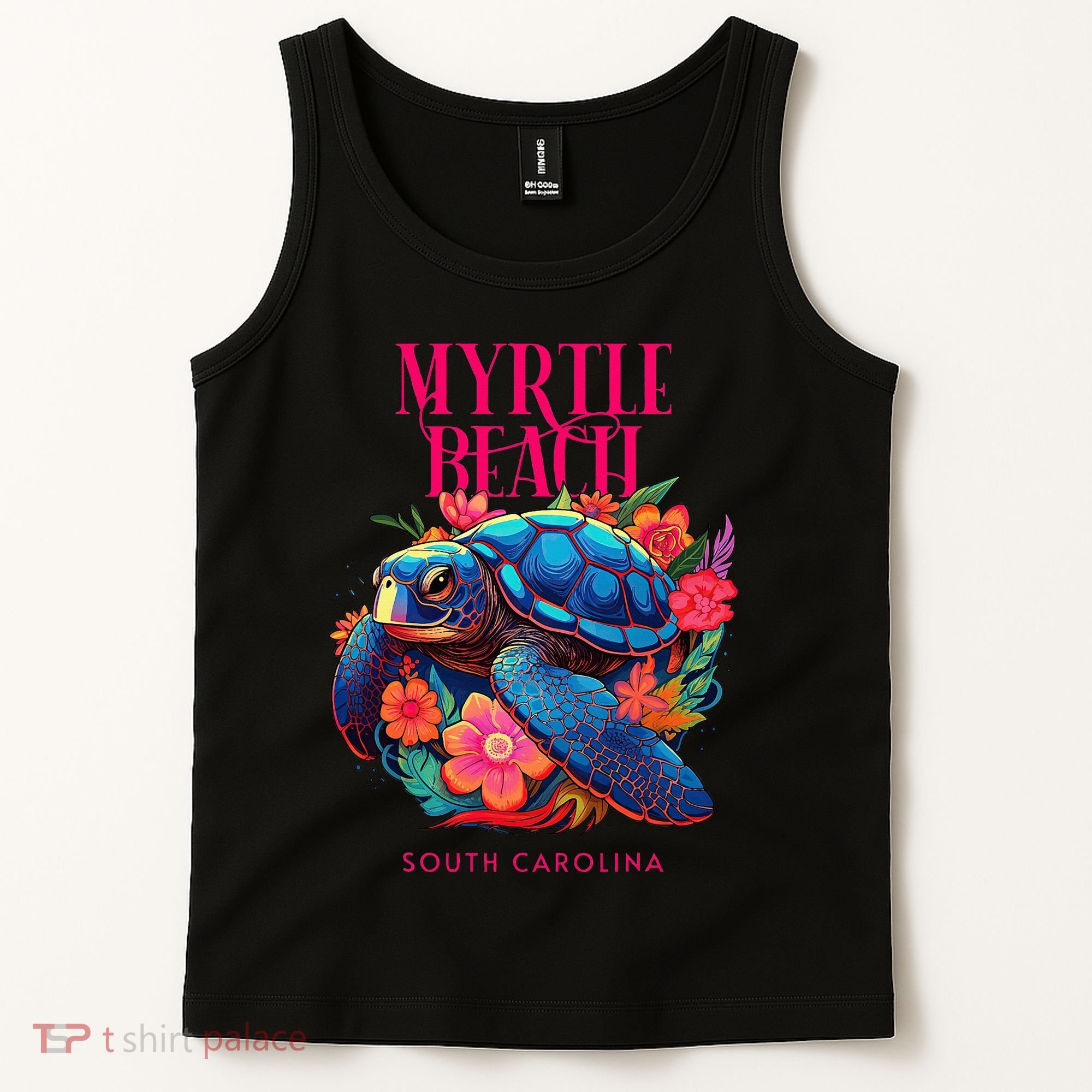 Myrtle Beach South Carolina Floral Beach Turtle Souvenir Tank Top