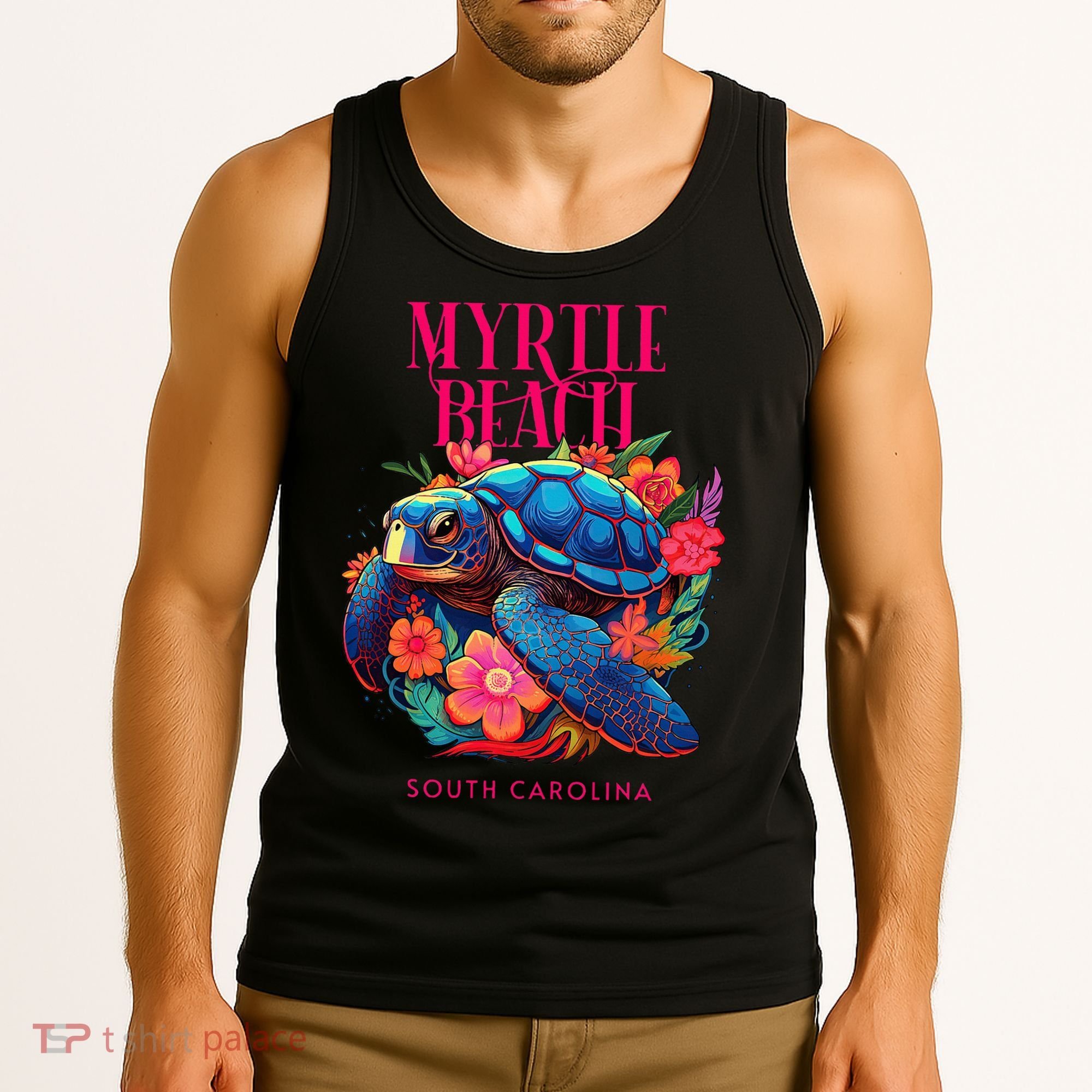 Myrtle Beach South Carolina Floral Beach Turtle Souvenir Tank Top
