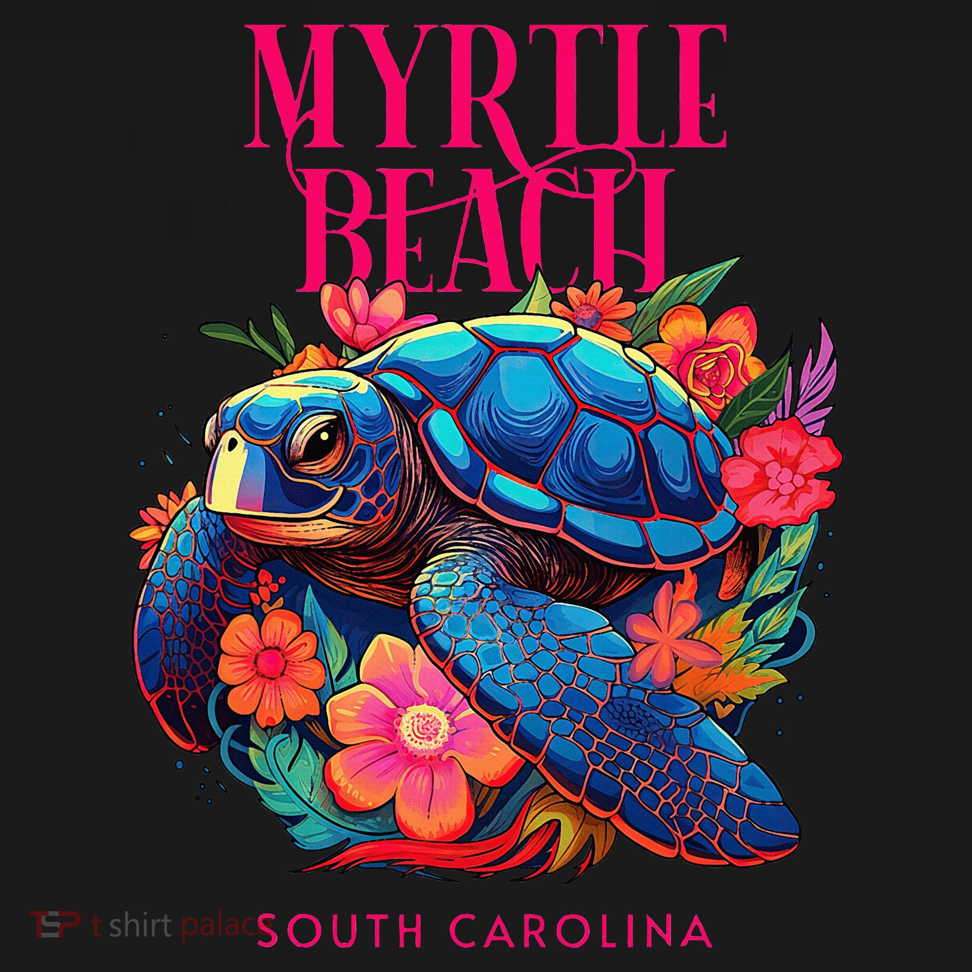 Myrtle Beach South Carolina Floral Beach Turtle Souvenir Tank Top