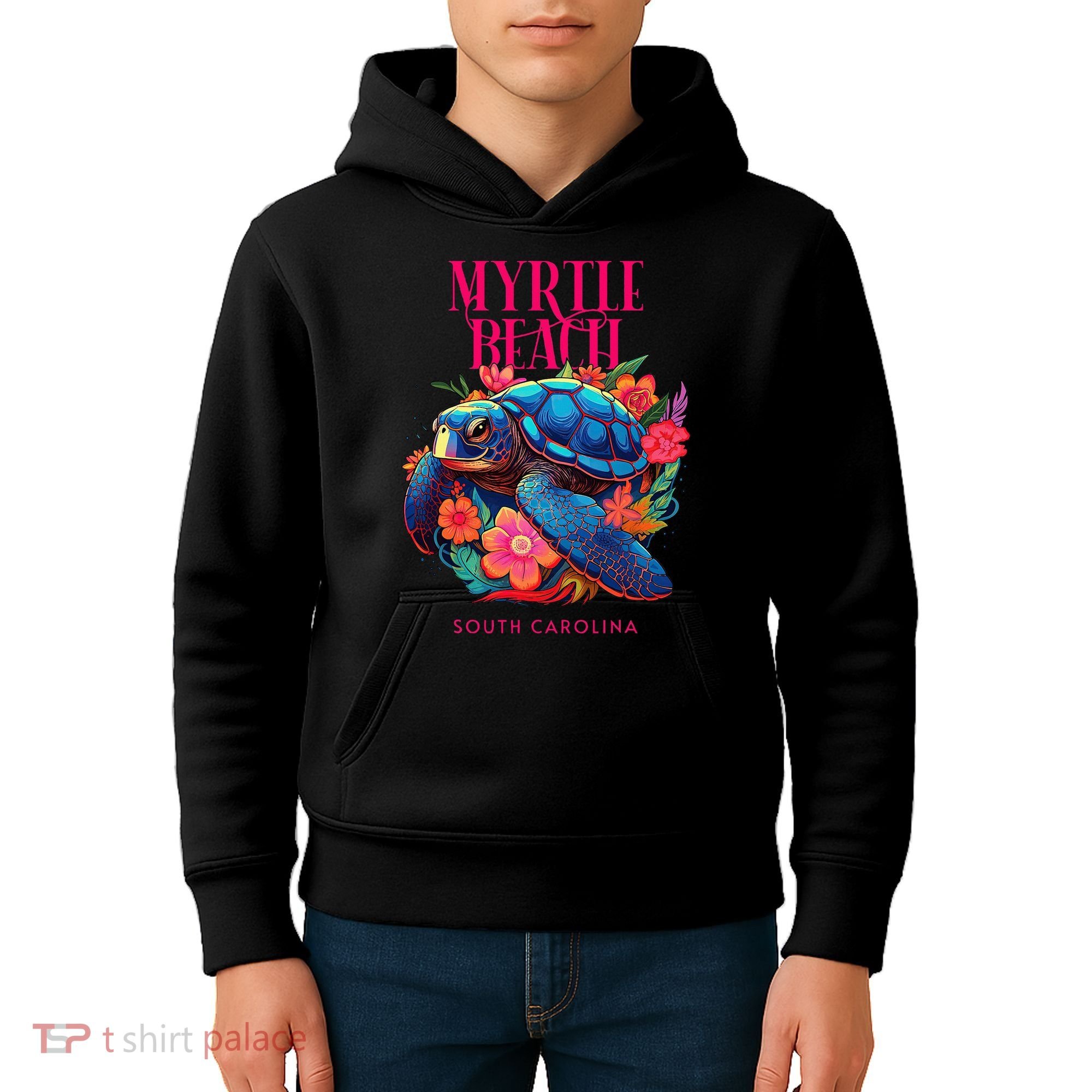 Myrtle Beach South Carolina Floral Beach Turtle Souvenir Kids Hoodie