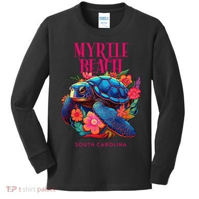 Myrtle Beach South Carolina Floral Beach Turtle Souvenir Kids Long Sleeve Shirt