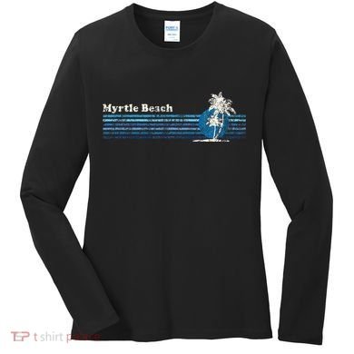 Myrtle Beach Sc Vintage 80s Palm Trees Sunset Women's Long Sleeve Shirt