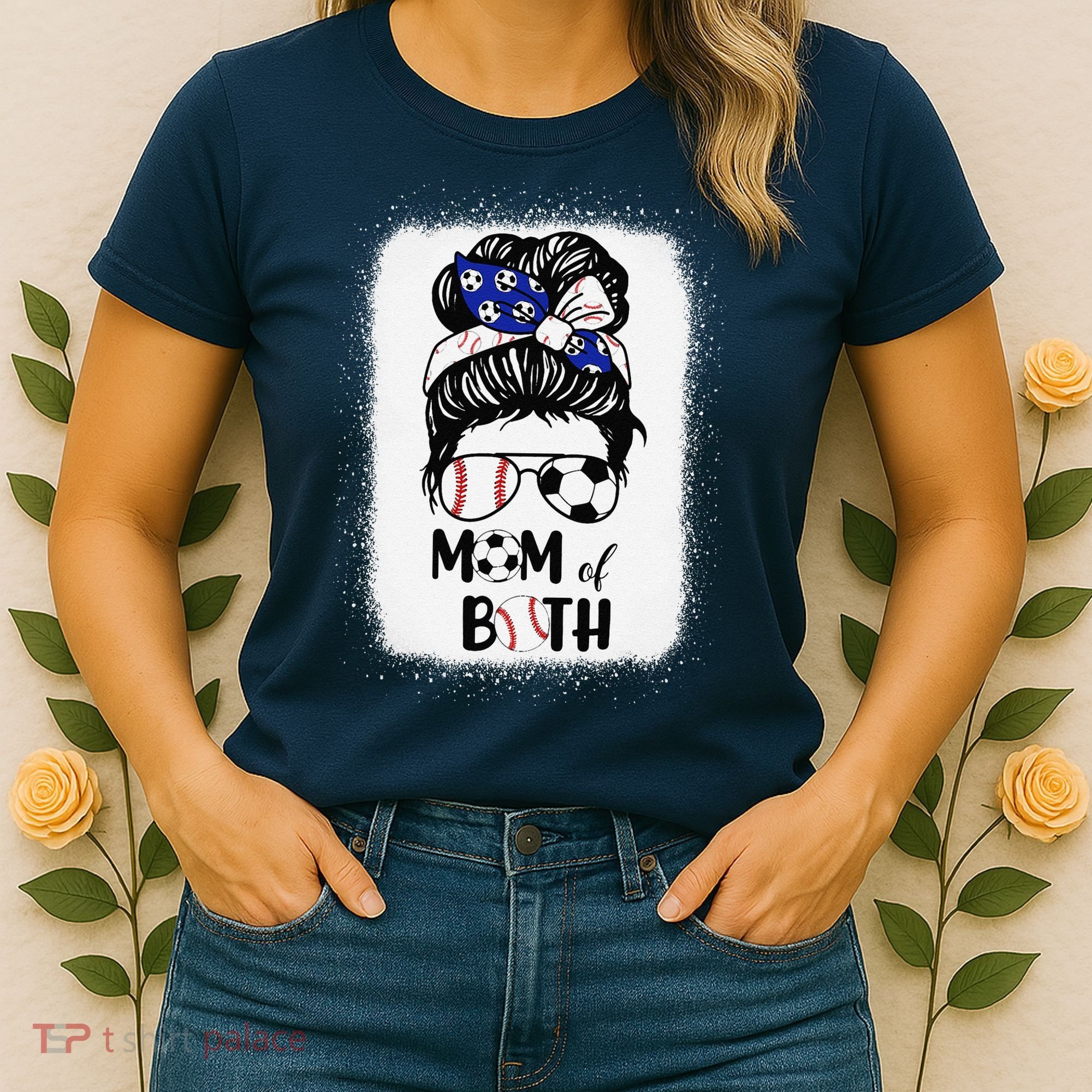 Messy Bun Soccer Mom Baseball Mom Of Both Mothers Day Women's T-Shirt