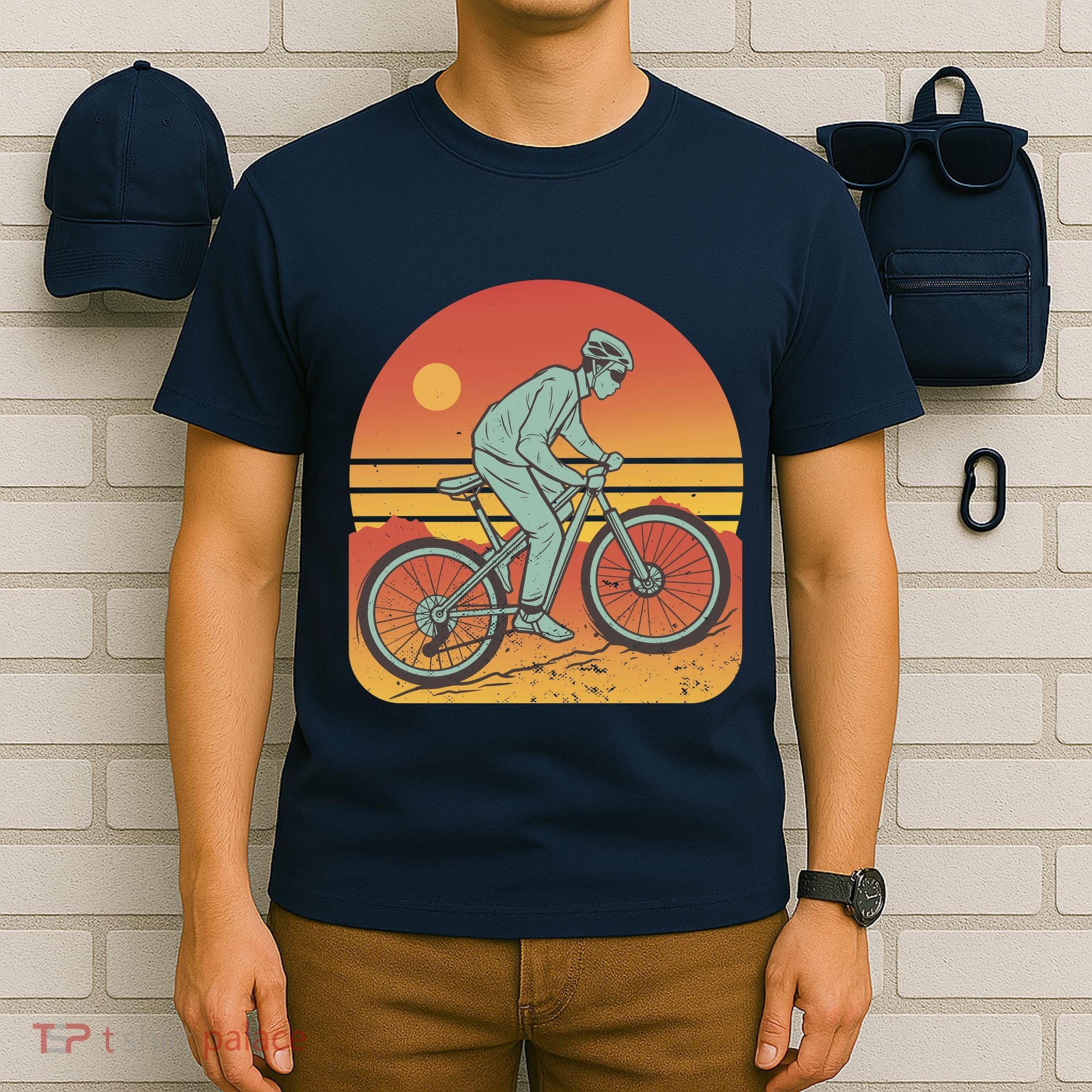 Mountain Biker Sunset Vintage T-Shirt