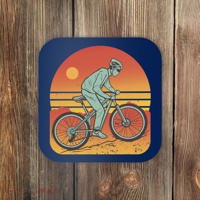 Mountain Biker Sunset Vintage Coaster