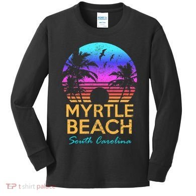 Myrtle Beach South Carolina Vacation Vintage Sunset Kids Long Sleeve Shirt