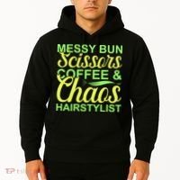 Messy Bun Scissors Coffee And Chaos Hairstylist Hoodie thumb 2