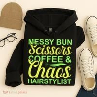 Messy Bun Scissors Coffee And Chaos Hairstylist Hoodie thumb 4