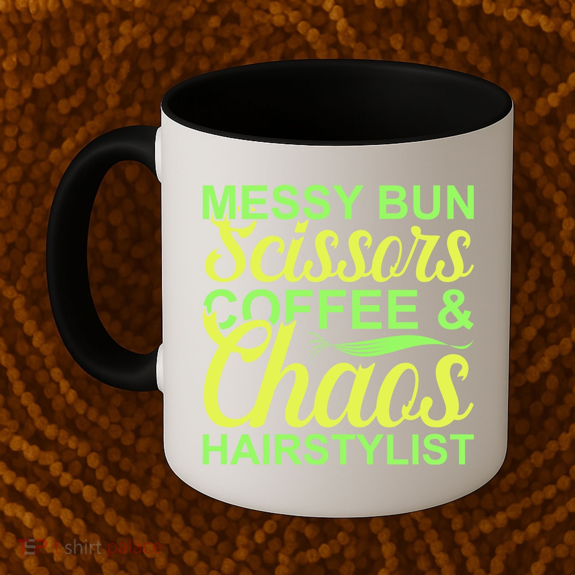Messy Bun Scissors Coffee And Chaos Hairstylist Coffee Mug
