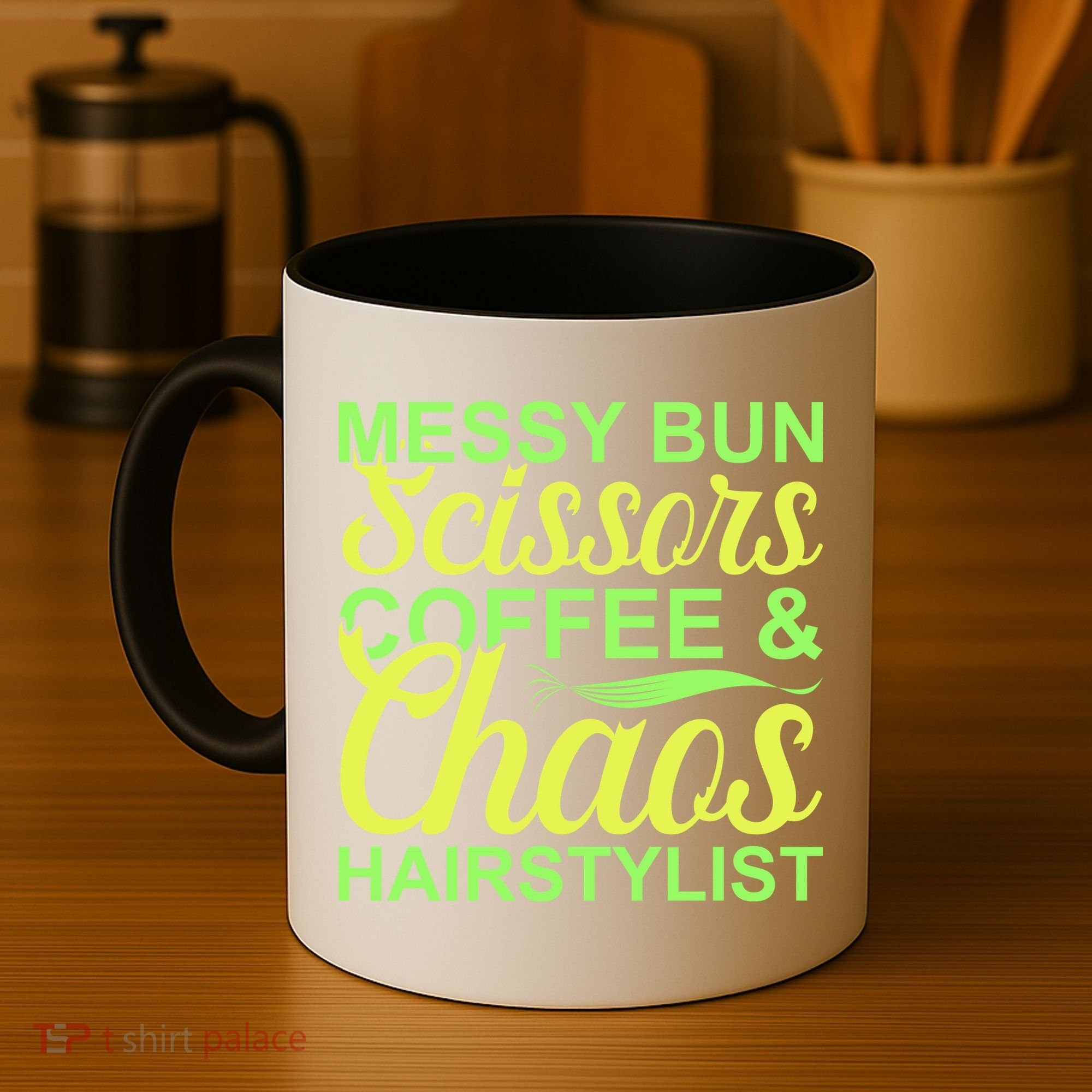 Messy Bun Scissors Coffee And Chaos Hairstylist Coffee Mug