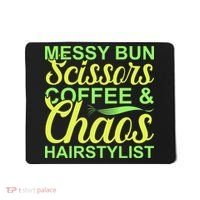 Messy Bun Scissors Coffee And Chaos Hairstylist Mousepad thumb 0