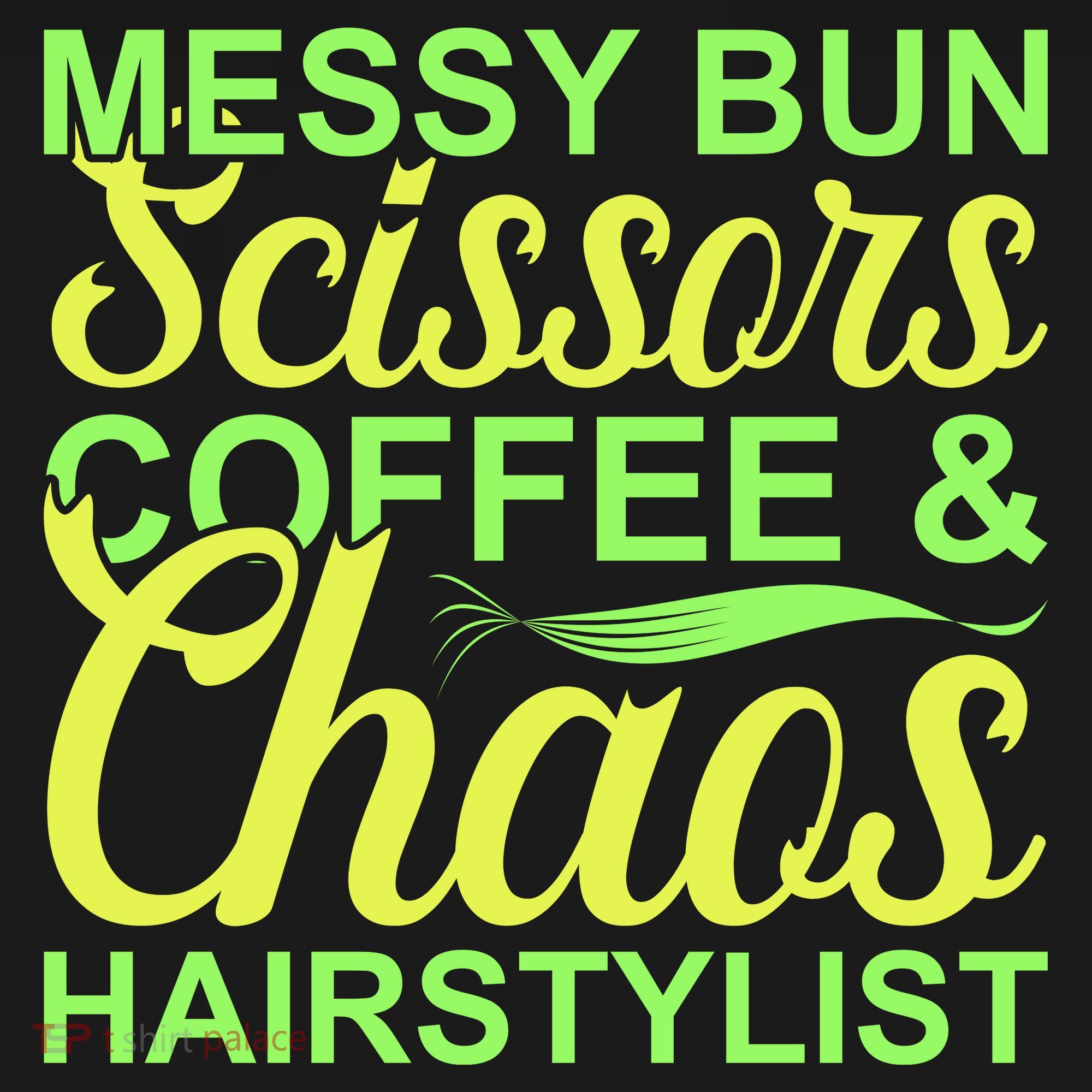 Messy Bun Scissors Coffee And Chaos Hairstylist Baby Bodysuit
