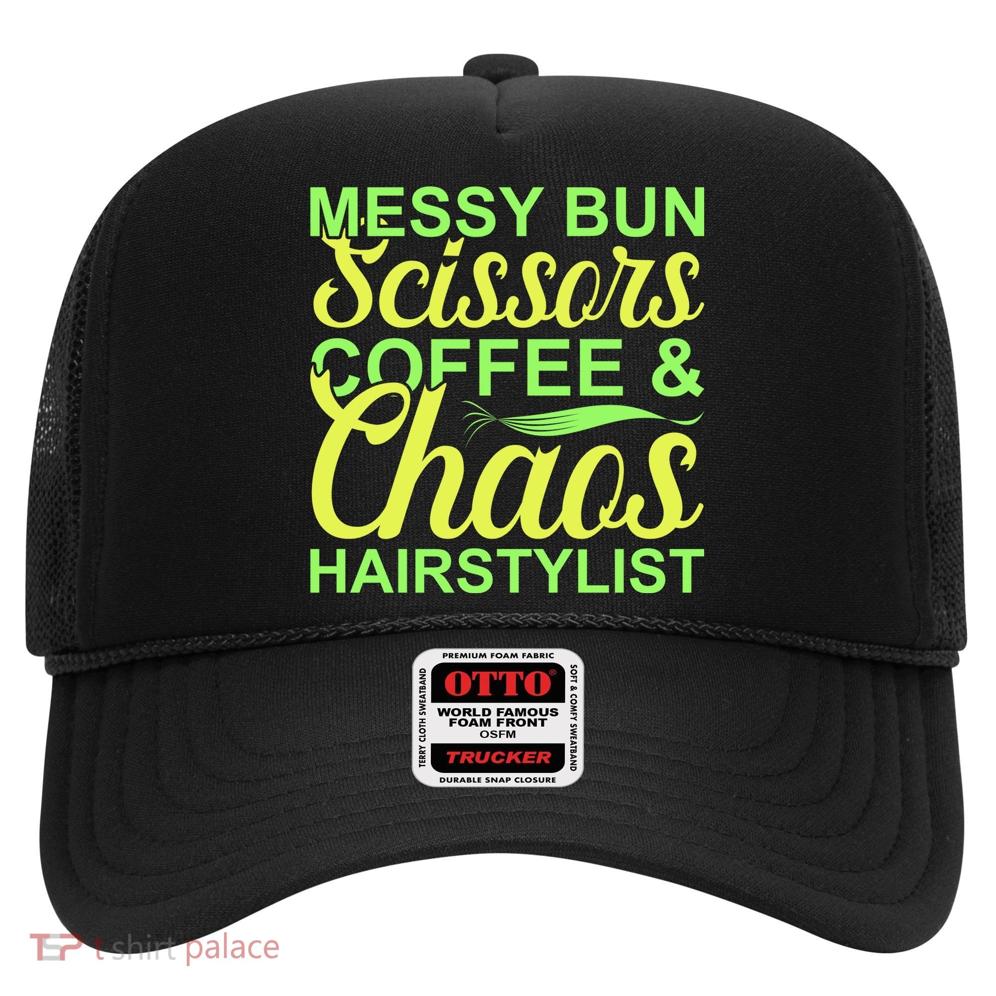 Messy Bun Scissors Coffee And Chaos Hairstylist Hat
