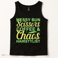 Messy Bun Scissors Coffee And Chaos Hairstylist Tank Top thumb 2