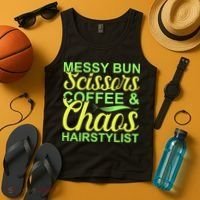 Messy Bun Scissors Coffee And Chaos Hairstylist Tank Top thumb 4