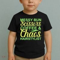 Messy Bun Scissors Coffee And Chaos Hairstylist Toddler T-Shirt thumb 2