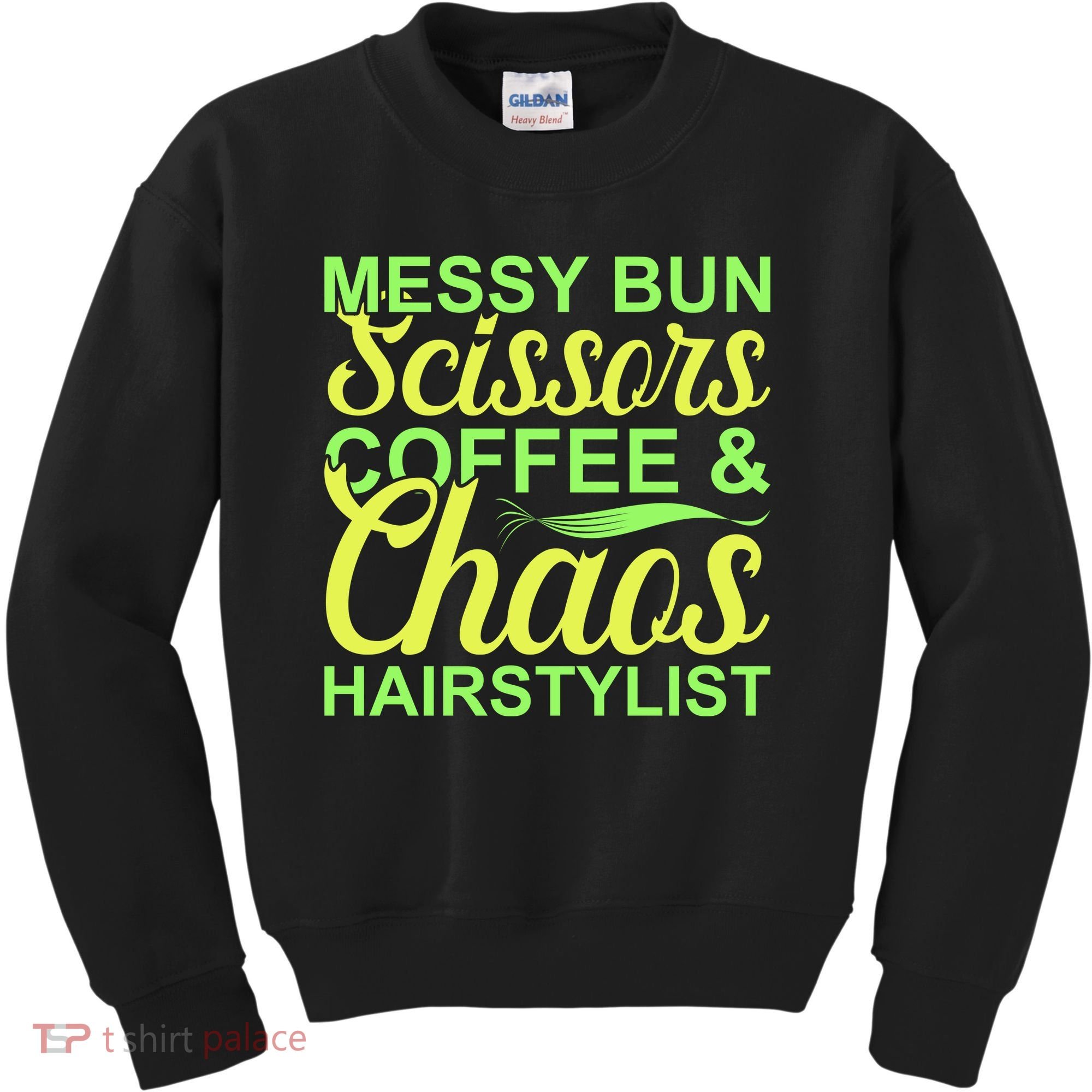 Messy Bun Scissors Coffee And Chaos Hairstylist Kids Sweatshirt