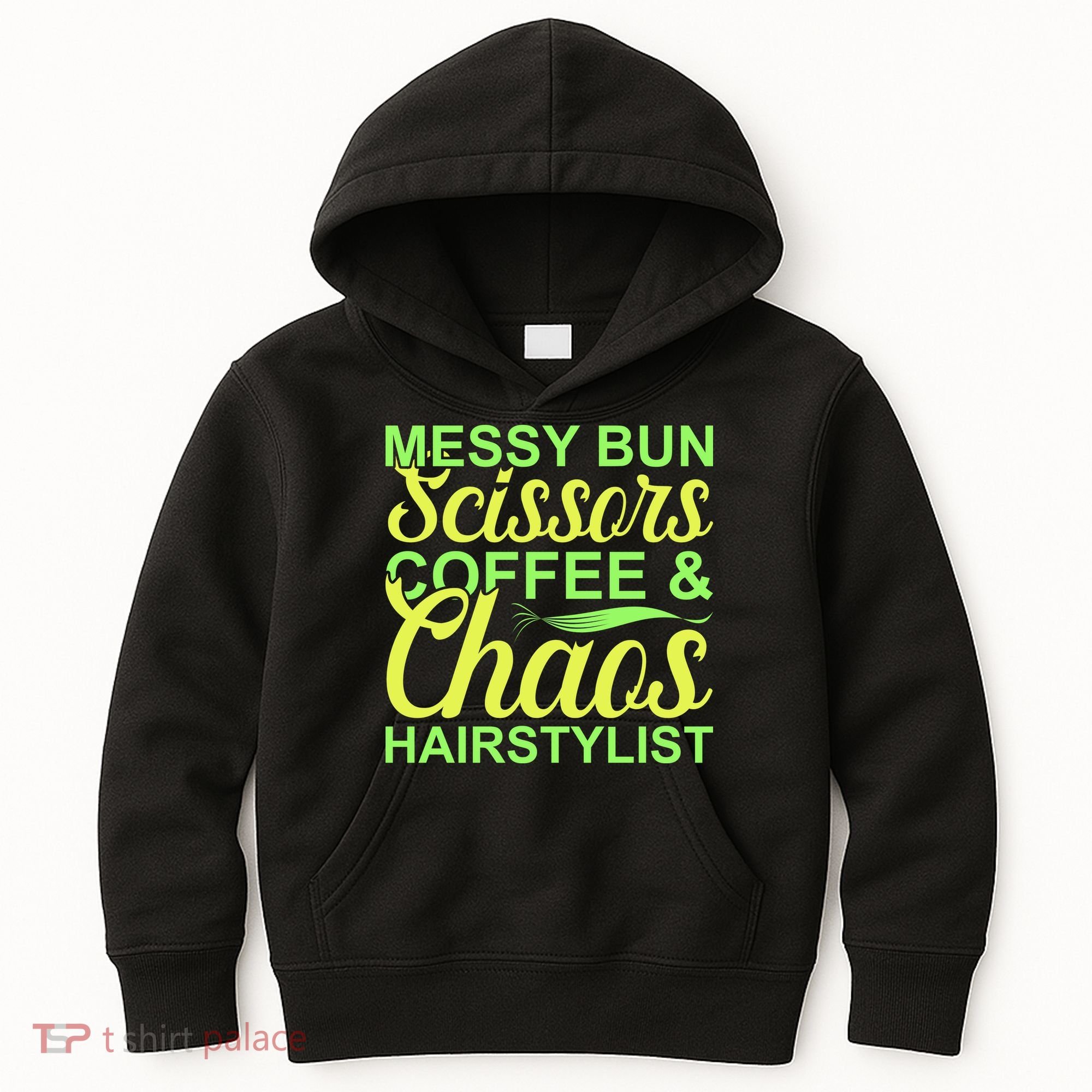 Messy Bun Scissors Coffee And Chaos Hairstylist Kids Hoodie