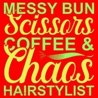 Messy Bun Scissors Coffee And Chaos Hairstylist Santa Hat thumb 1