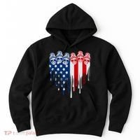 Messy Bun Skulls USA American Flag Painted Heart Hoodie thumb 0