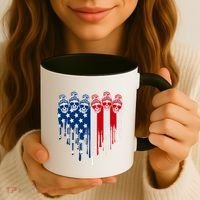 Messy Bun Skulls USA American Flag Painted Heart Coffee Mug thumb 3