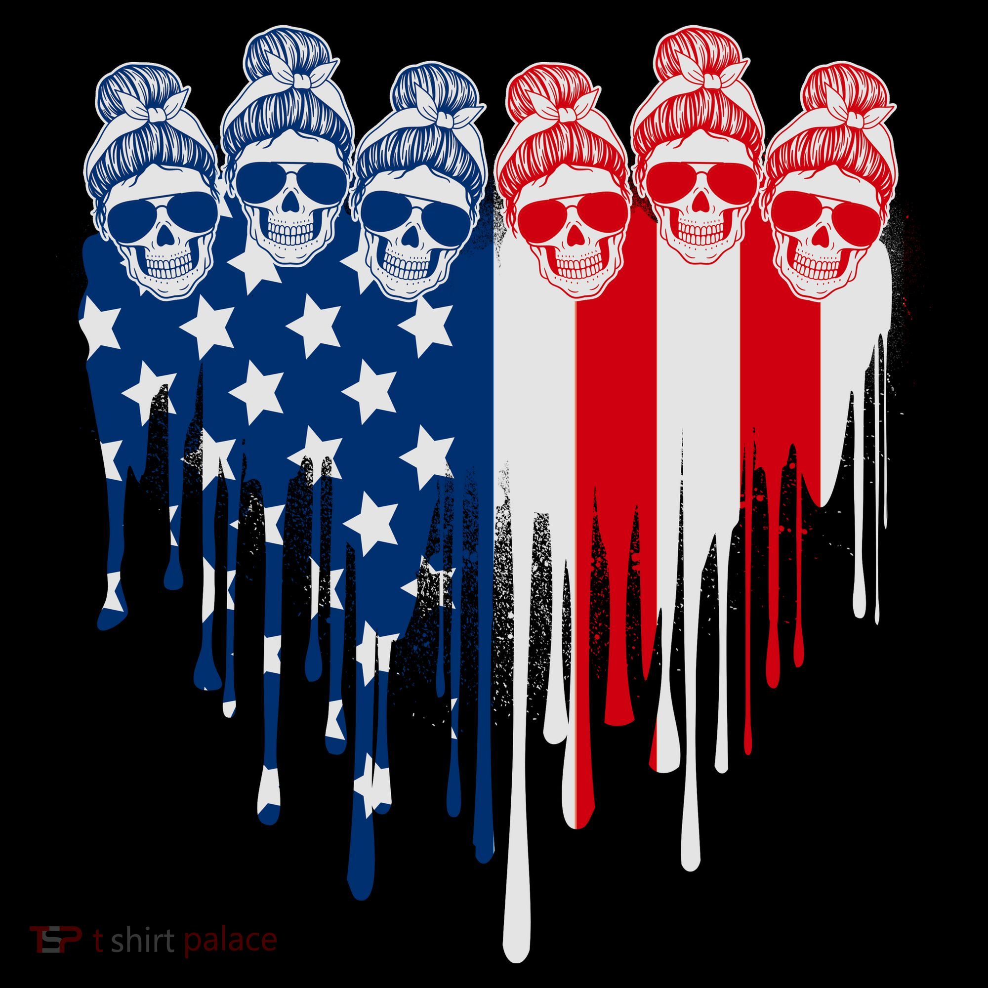 Messy Bun Skulls USA American Flag Painted Heart Coffee Mug