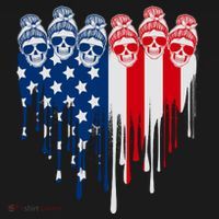 Messy Bun Skulls USA American Flag Painted Heart Women's Hoodie thumb 2