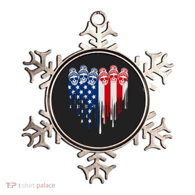 Messy Bun Skulls USA American Flag Painted Heart Ornament