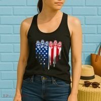 Messy Bun Skulls USA American Flag Painted Heart Women's Tank Top thumb 2
