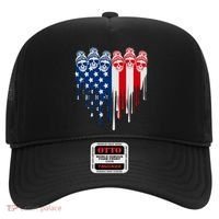 Messy Bun Skulls USA American Flag Painted Heart Hat thumb 0