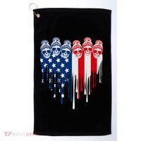 Messy Bun Skulls USA American Flag Painted Heart Golf Towel thumb 0