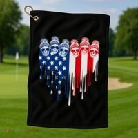 Messy Bun Skulls USA American Flag Painted Heart Golf Towel thumb 1