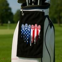 Messy Bun Skulls USA American Flag Painted Heart Golf Towel thumb 2
