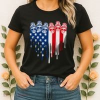 Messy Bun Skulls USA American Flag Painted Heart Women's T-Shirt thumb 2