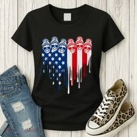 Messy Bun Skulls USA American Flag Painted Heart Women's T-Shirt thumb 3
