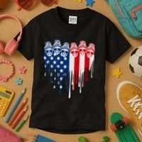 Messy Bun Skulls USA American Flag Painted Heart Kids T-Shirt thumb 3