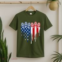 Messy Bun Skulls USA American Flag Painted Heart T-Shirt thumb 2